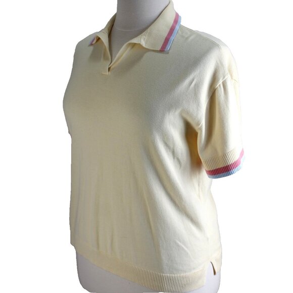 Lands End Polo Shirt Womens Size 1X Yellow Sweater Knit Short Sleeve Cotton Top - Picture 3 of 7